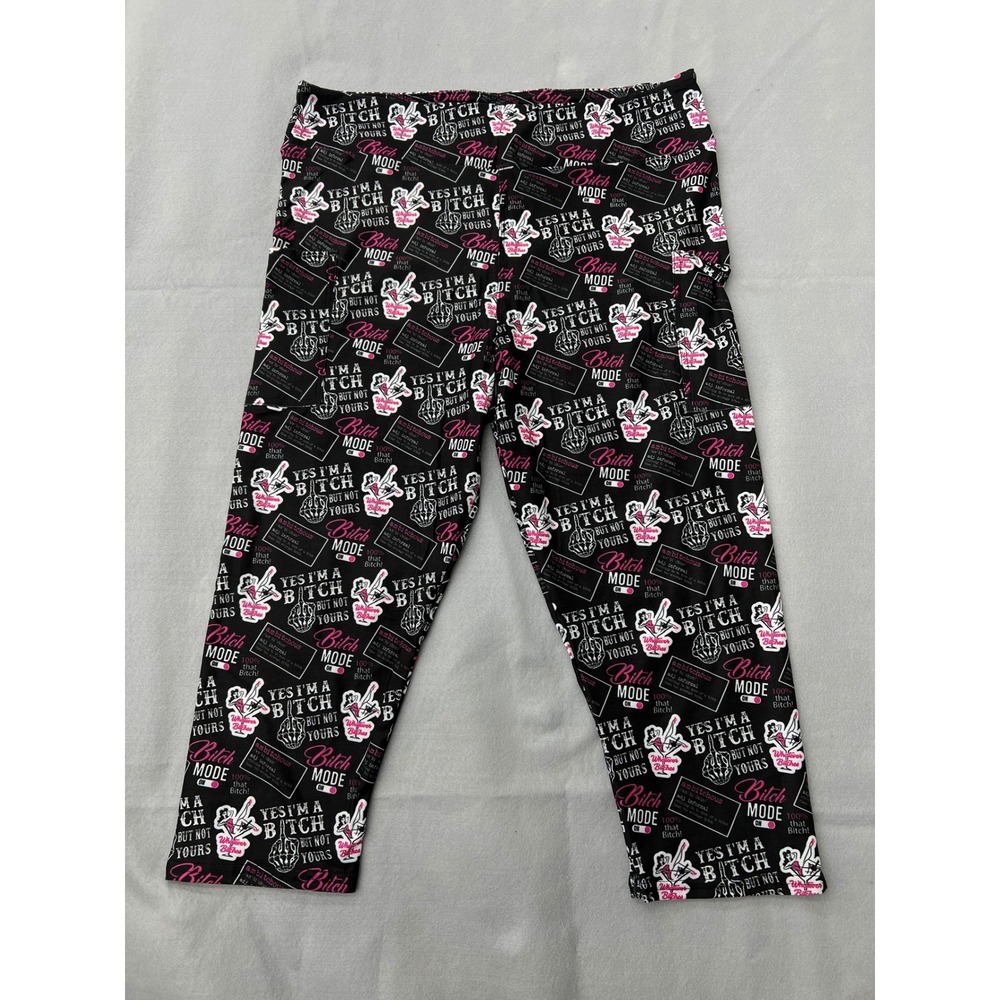 Adult Humor Snarky Capri Leggings Black Pink Graphic Print with Pockets TC
